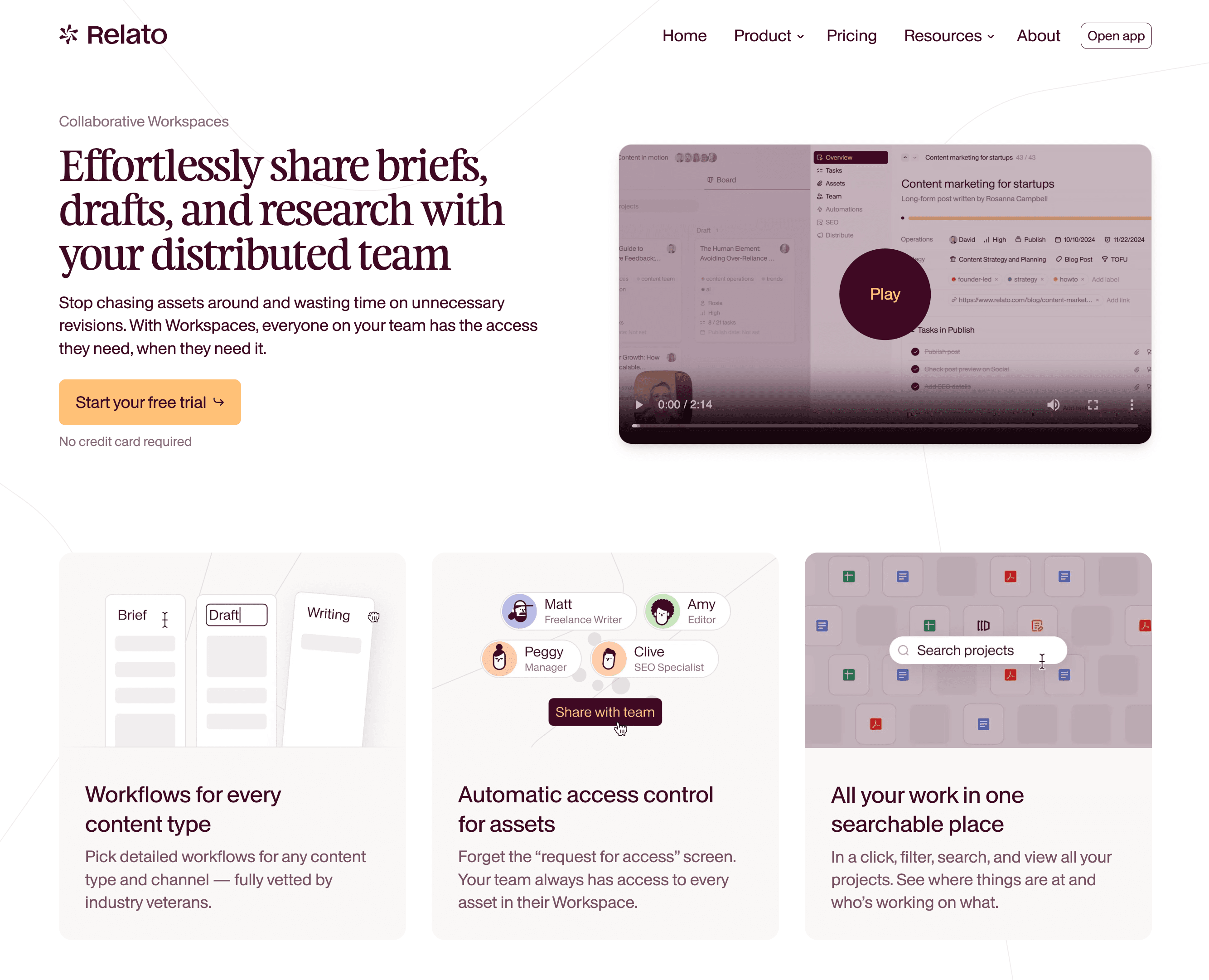 Effortlessly share briefs, drafts, and research with your distributed team, with AI agents built right into your workflow.