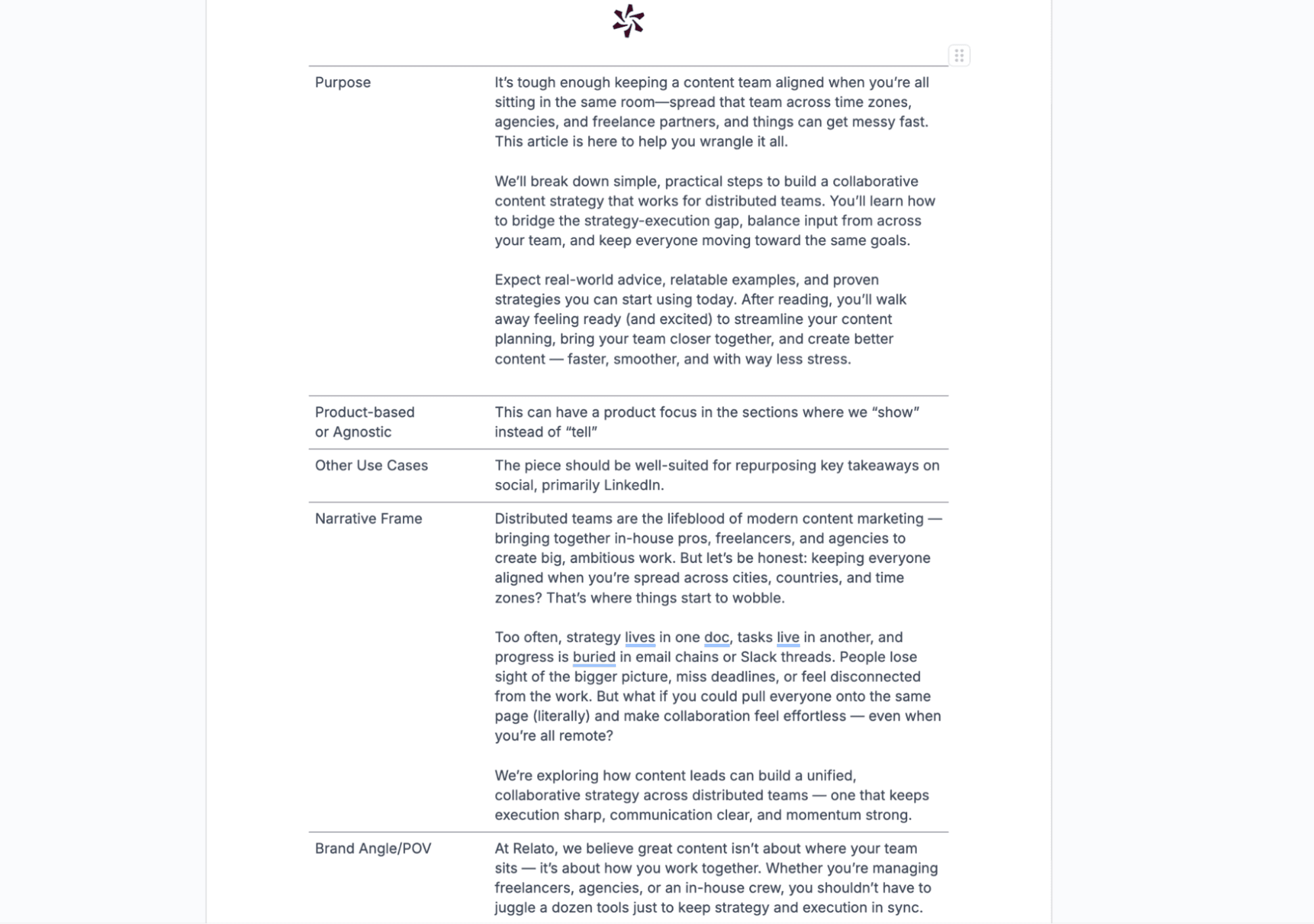 section of example brief