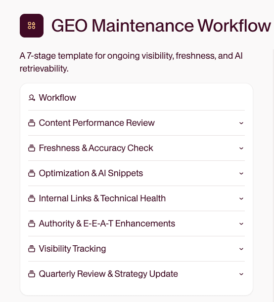 screenshot of GEO maintenance workflow