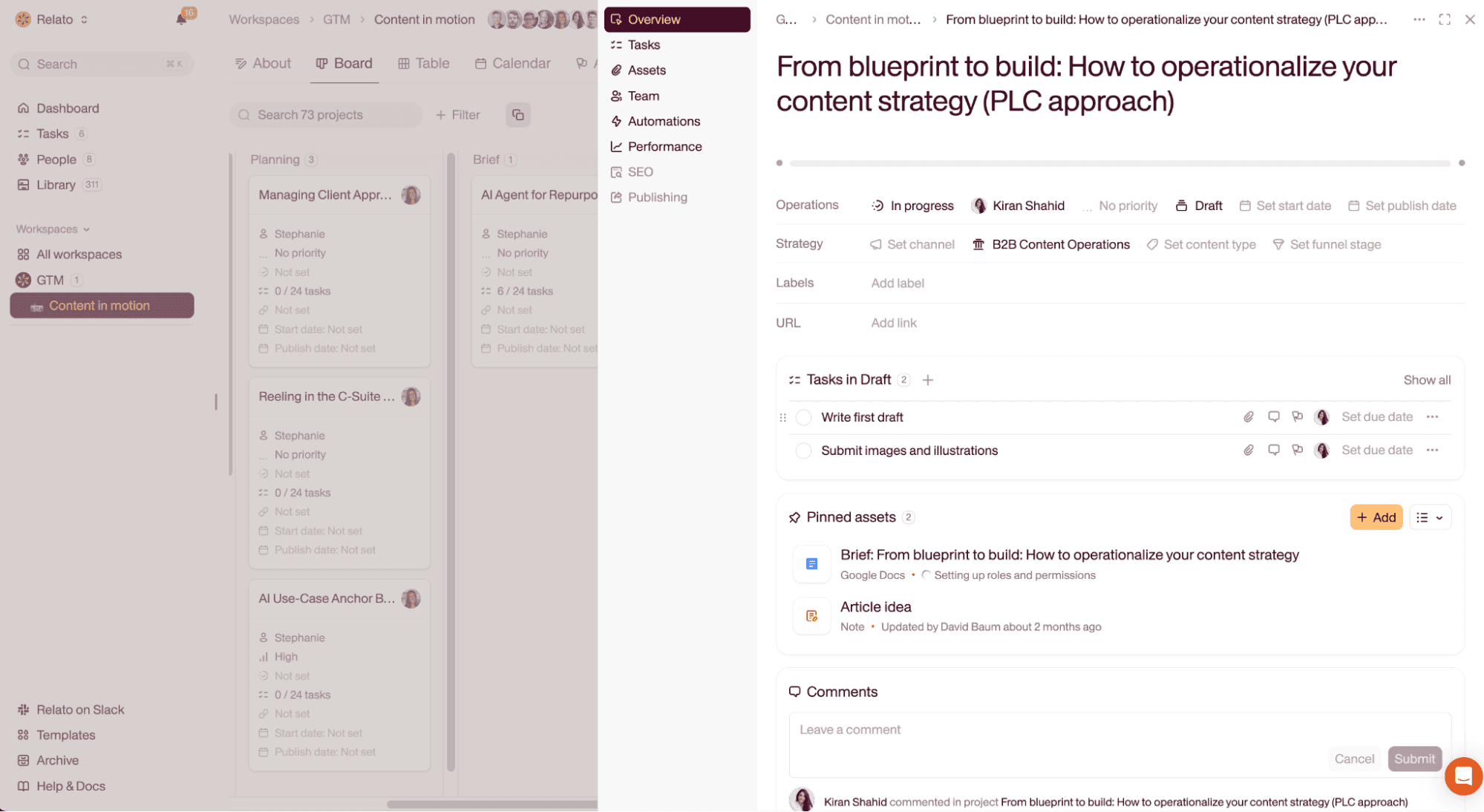 Example of relato project card