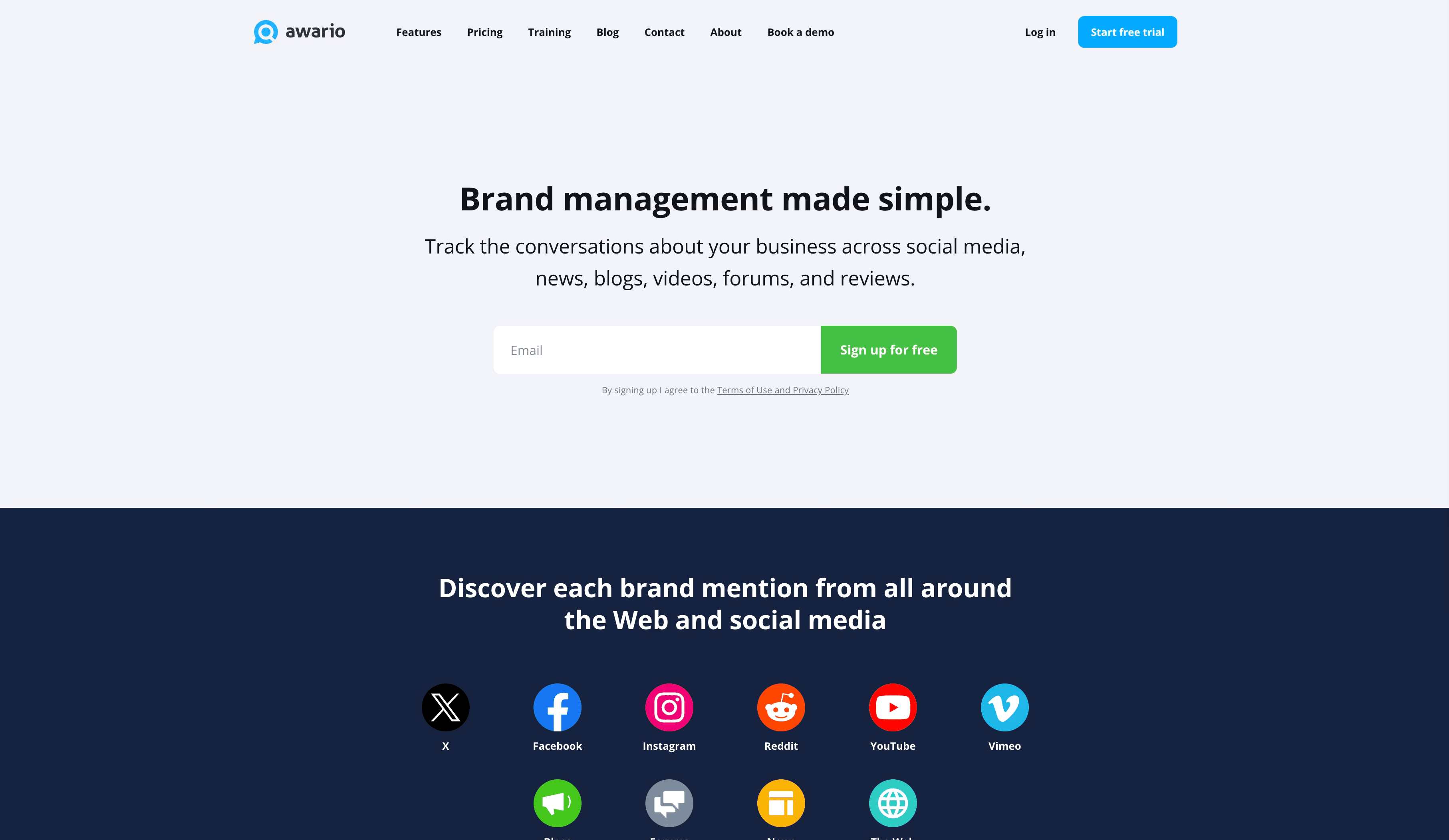 Screenshot of the Awario website