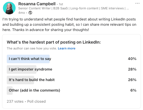 Example of a content-audience fit poll in action