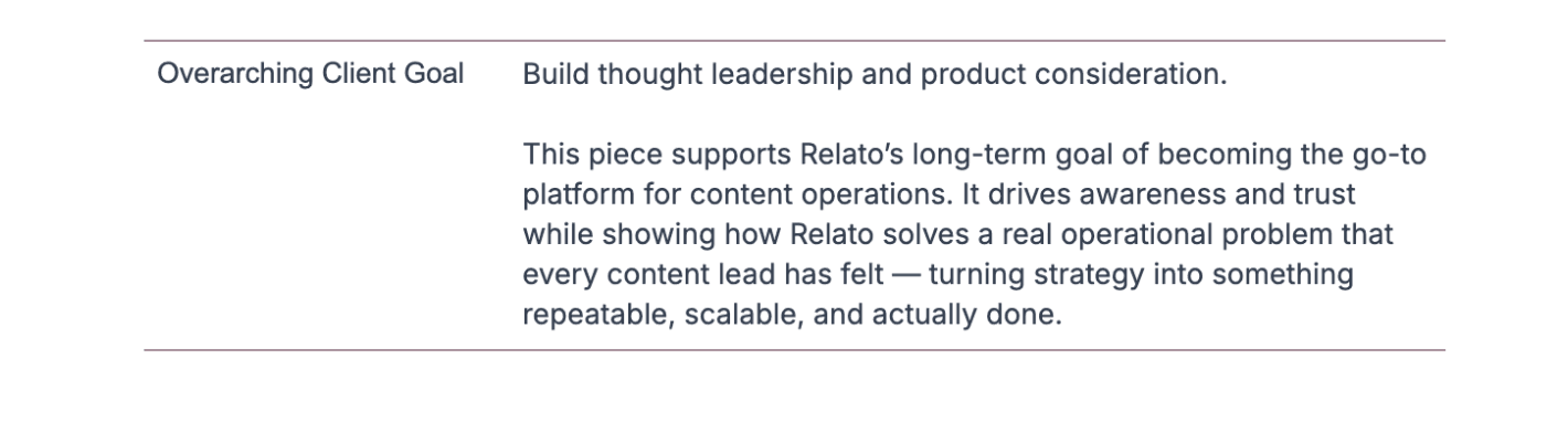 example from Relato brief