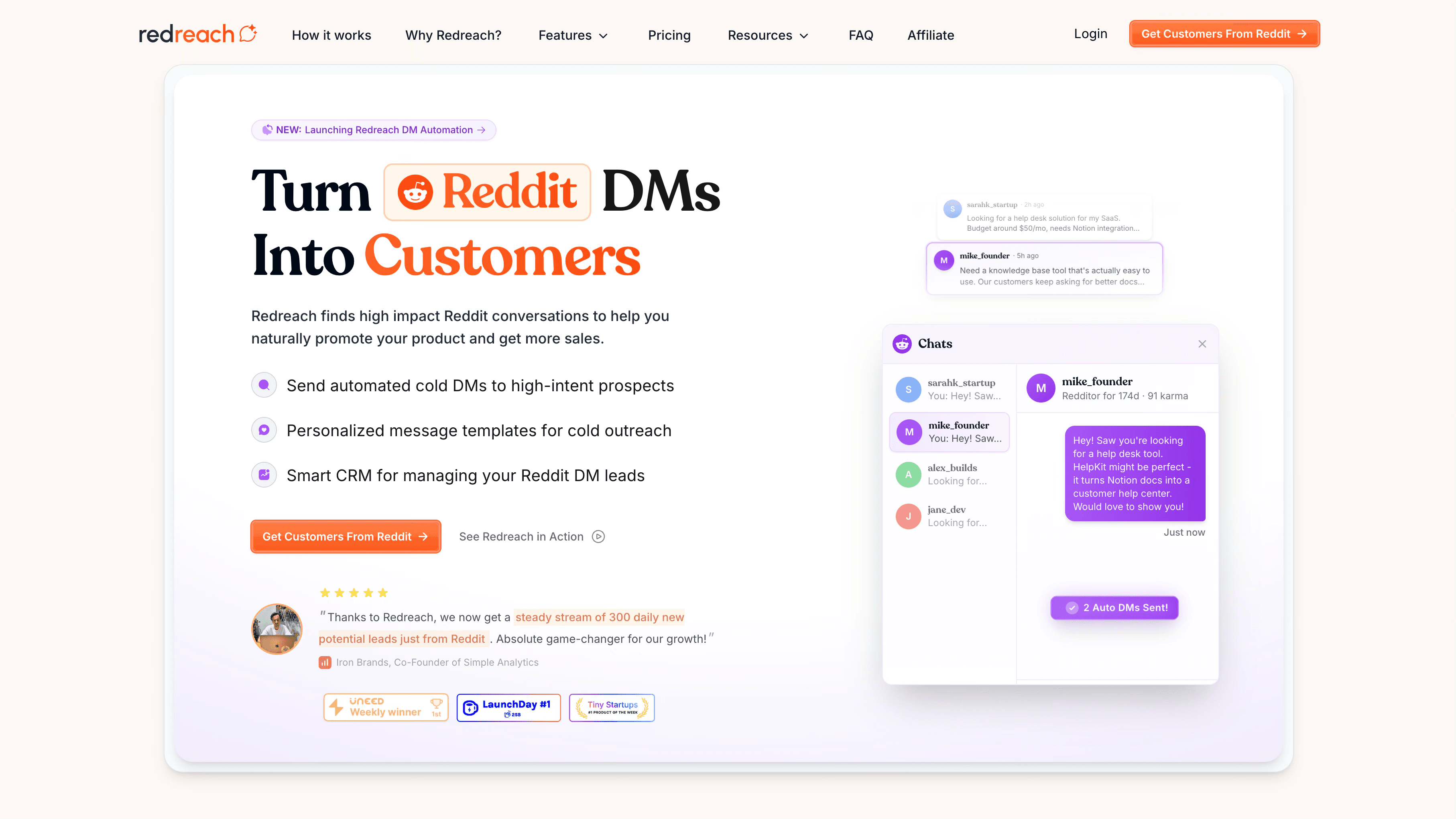 Screenshot of the Redreach website