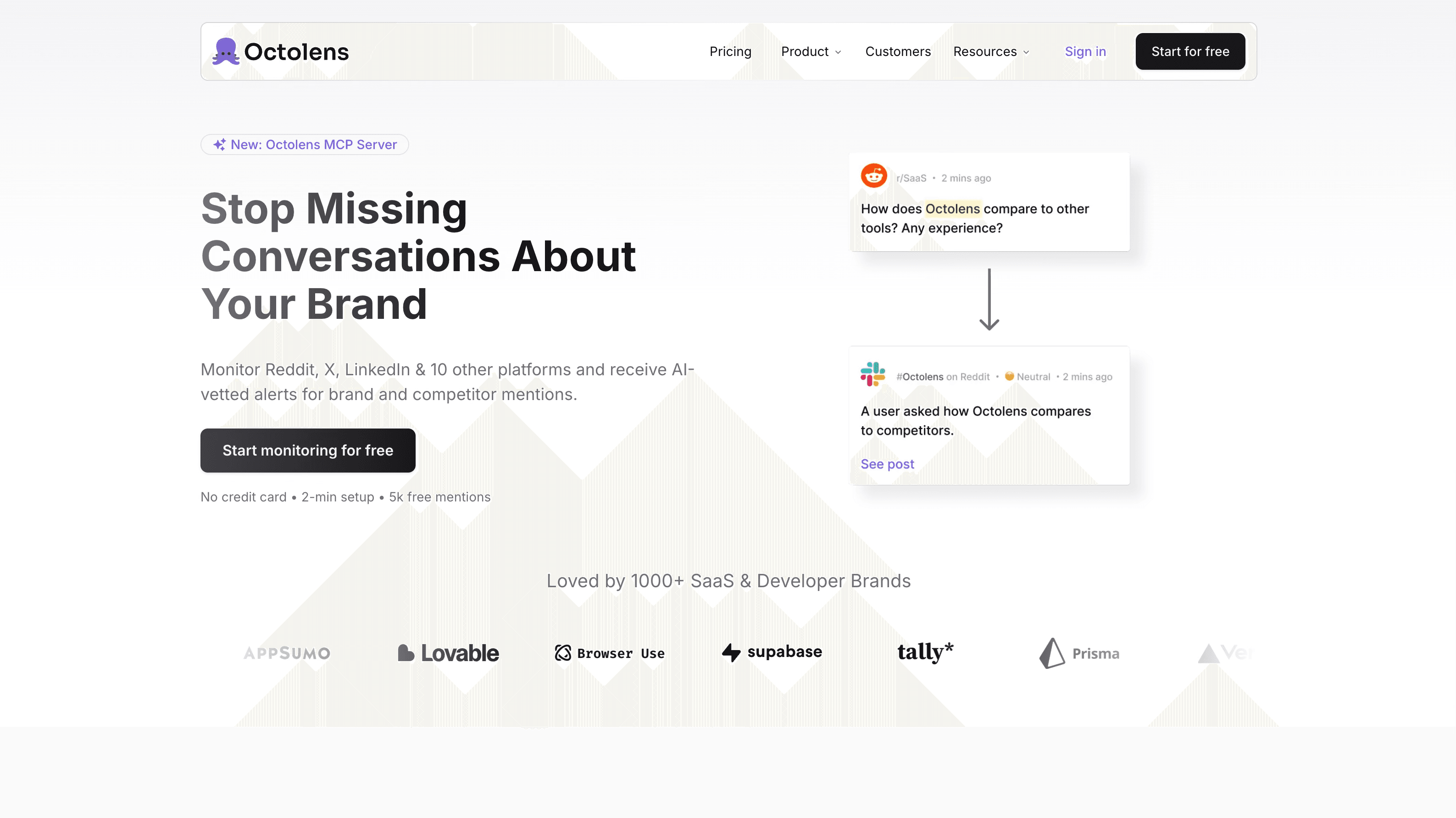 Screenshot of the Octolens website