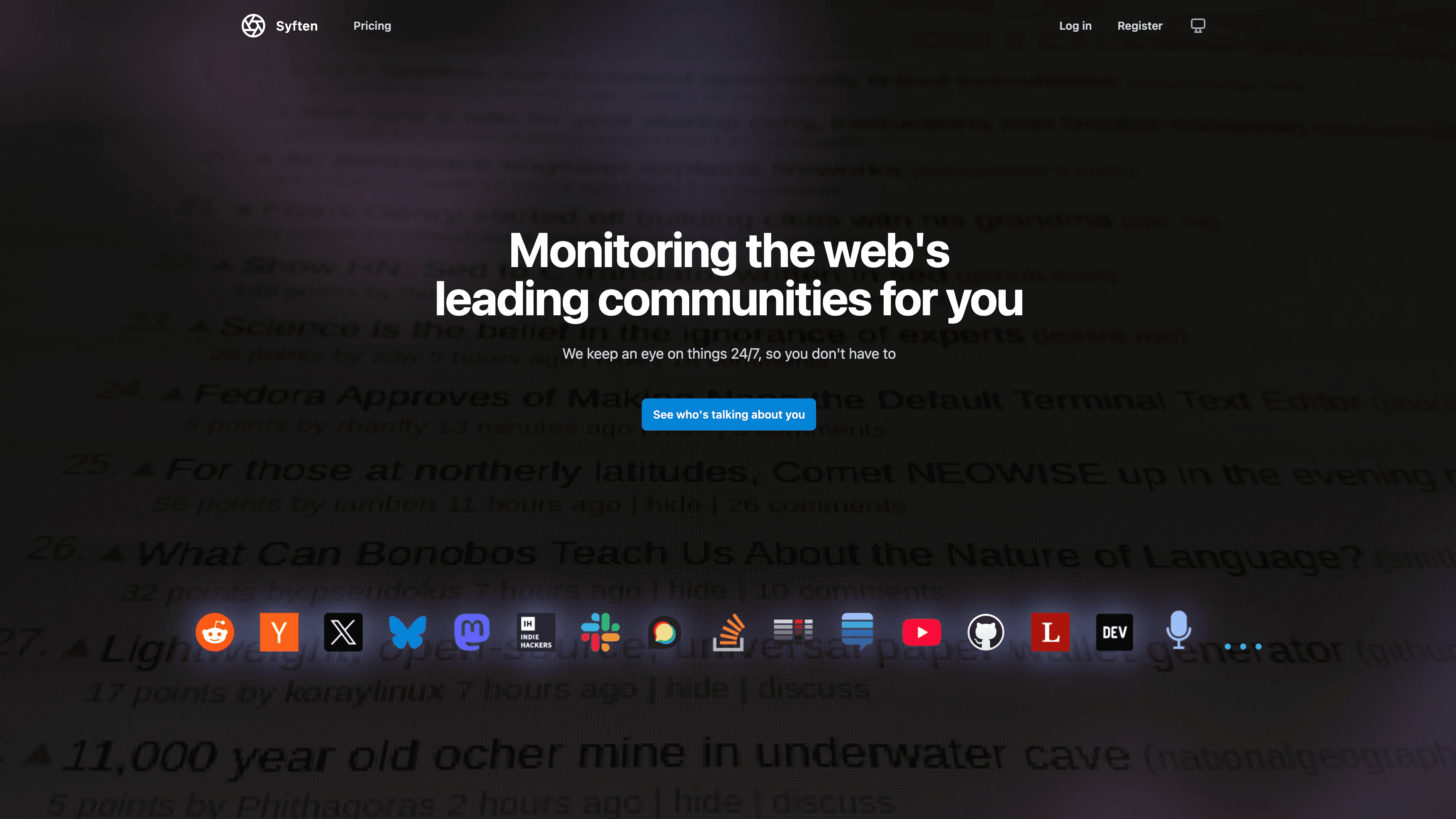 Screenshot of the Syften website