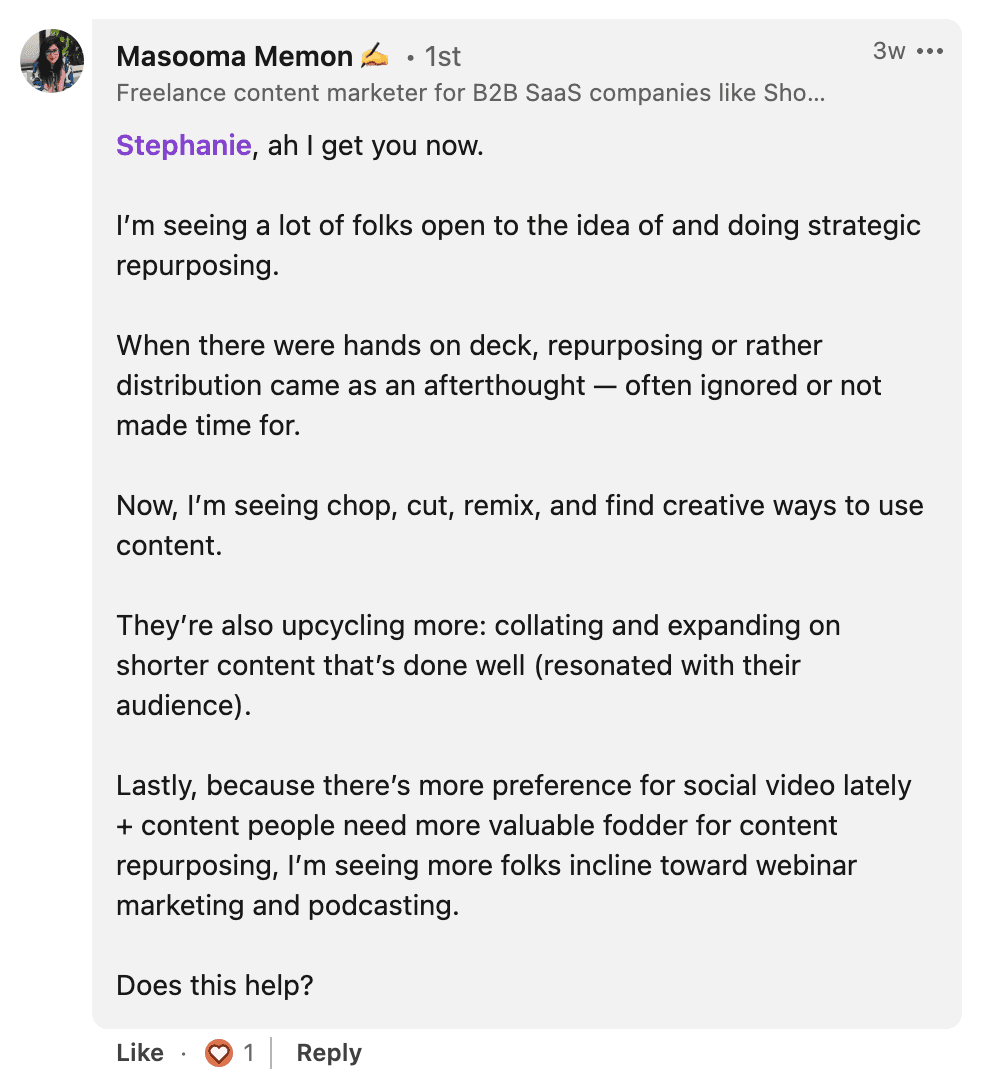 Masooma Memon on the idea of strategic repurposing.