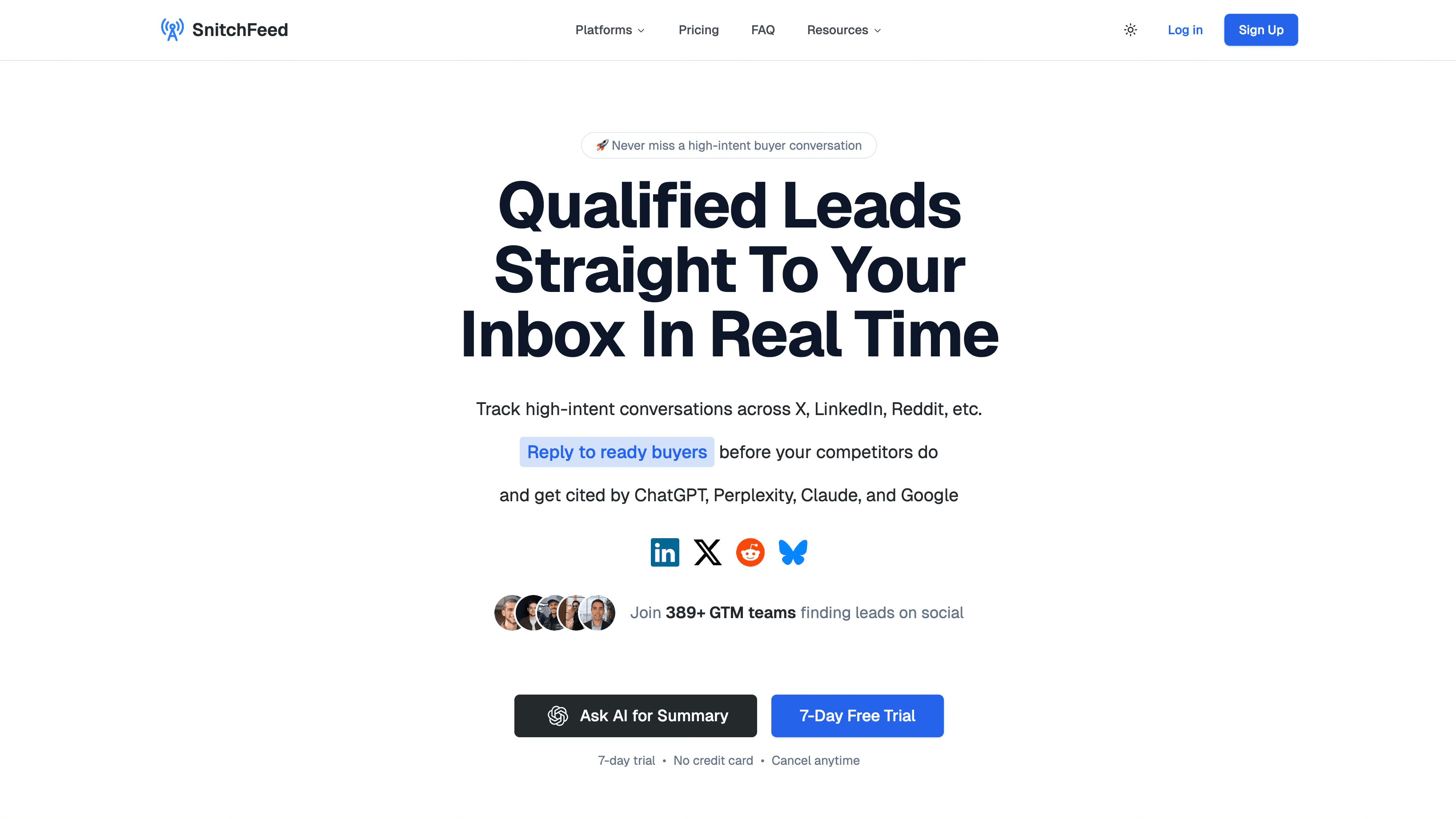 Screenshot of the Snitchfeed website.