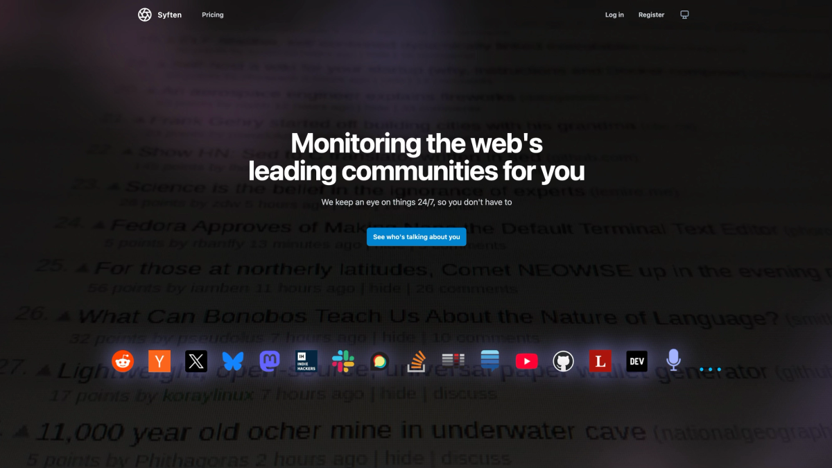Screenshot of the Syften website