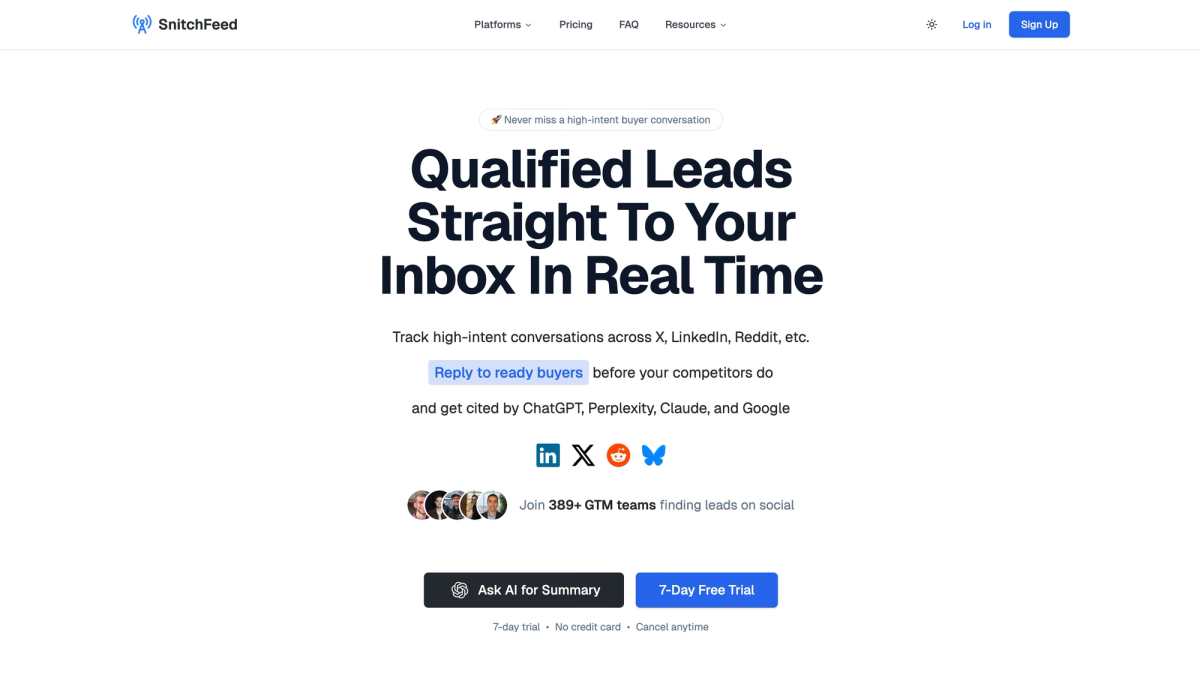 Screenshot of the Snitchfeed website.