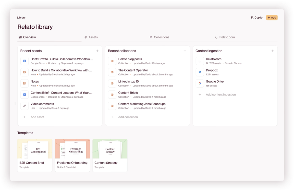 Relato library dashboard