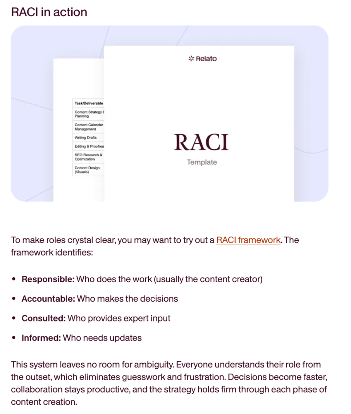 RACI template landing page 