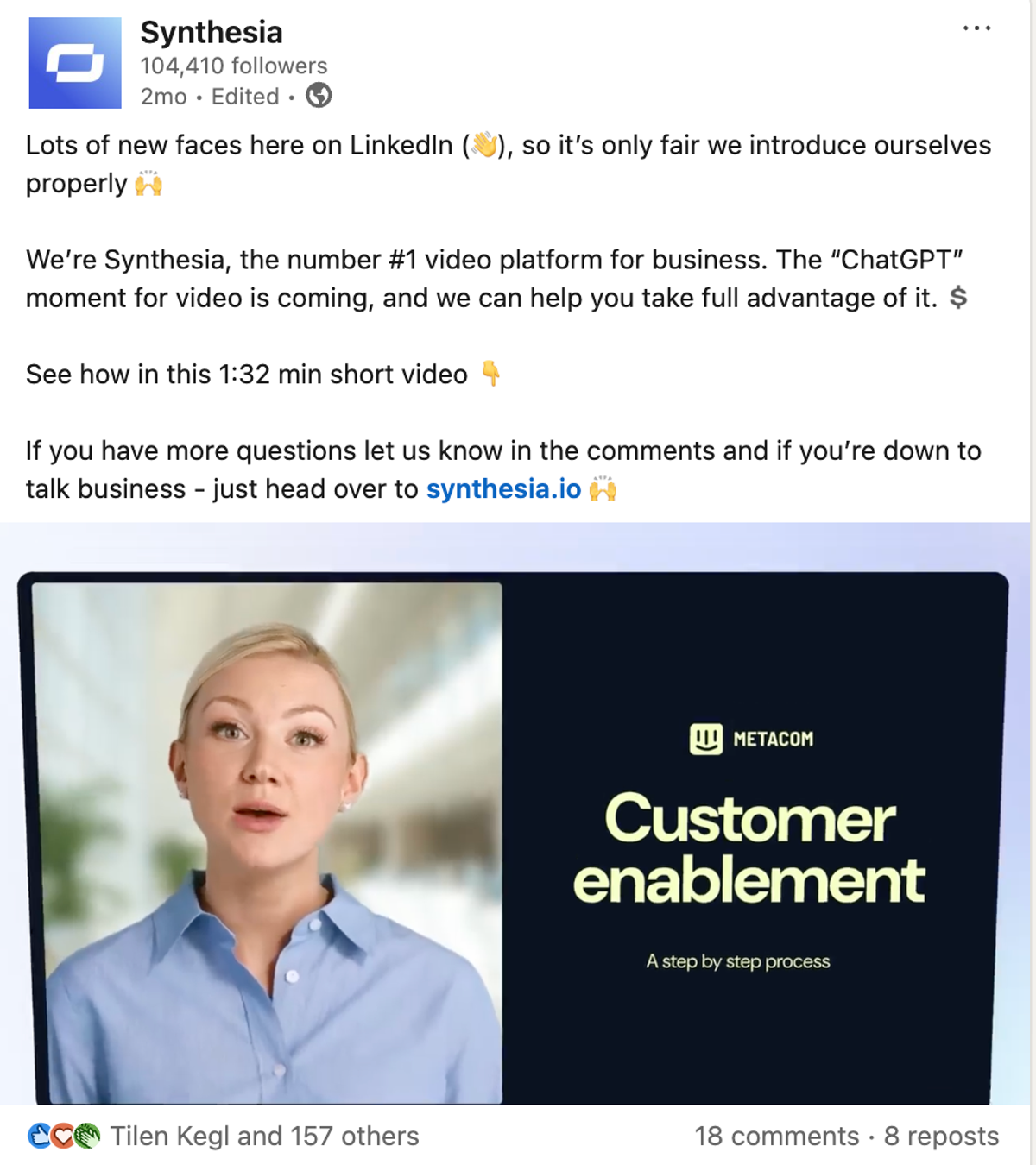 example from Synthesia LinkedIn
