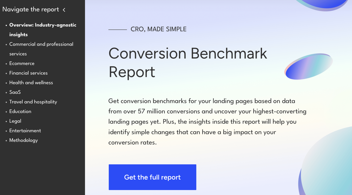 Conversion benchmark report landing page