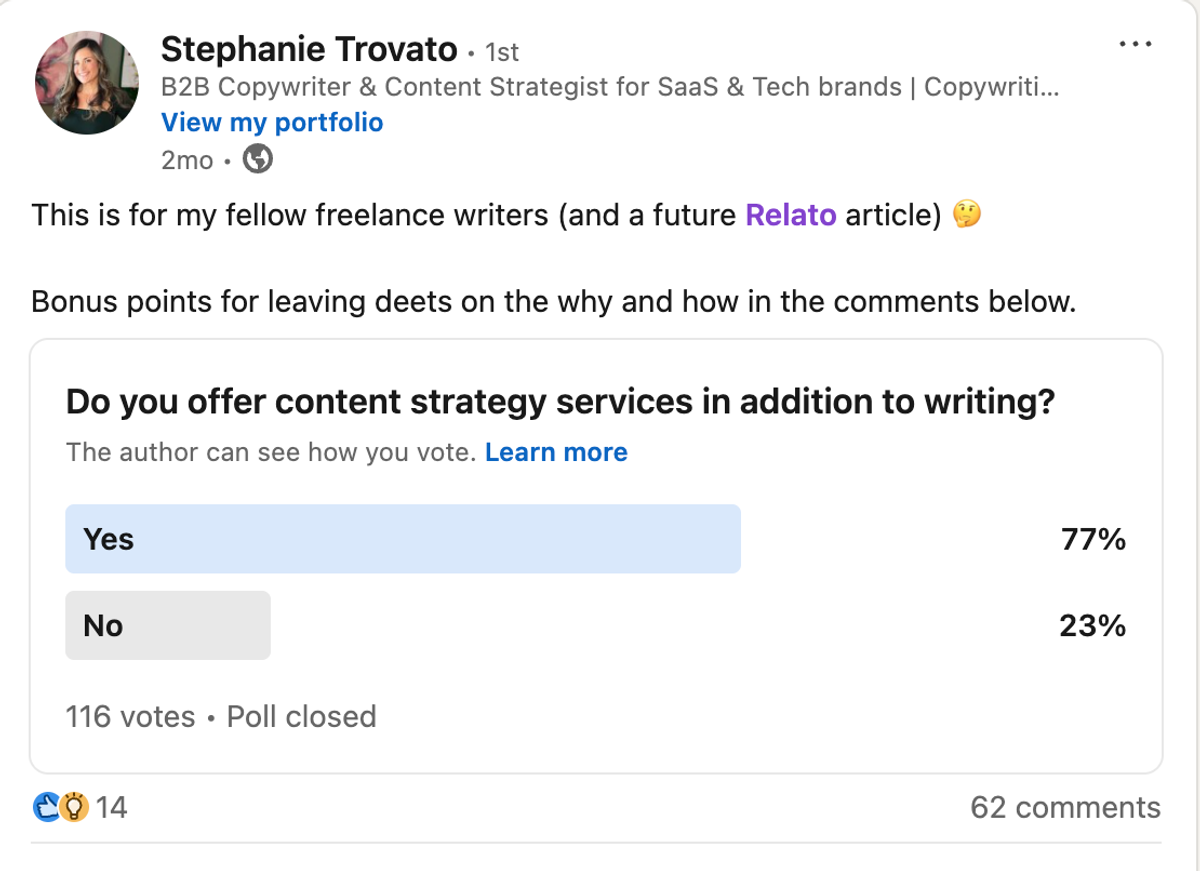 LinkedIn poll: Do you offer content strategy services in addition to writing? 