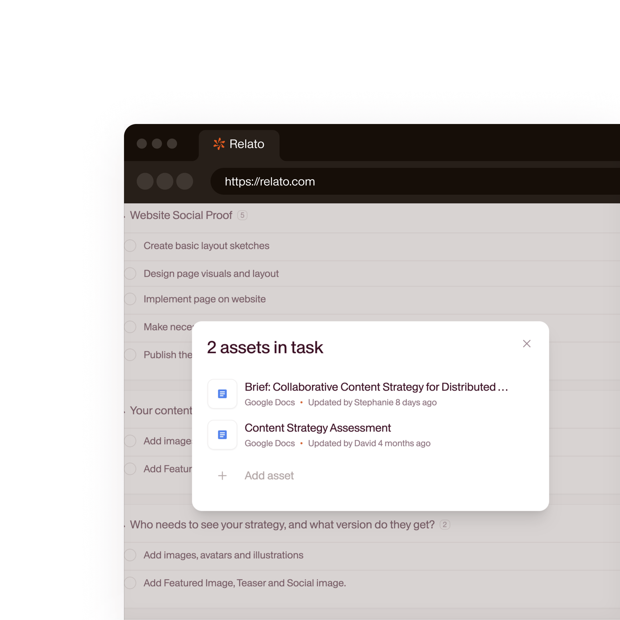 Link tasks to content and strategy