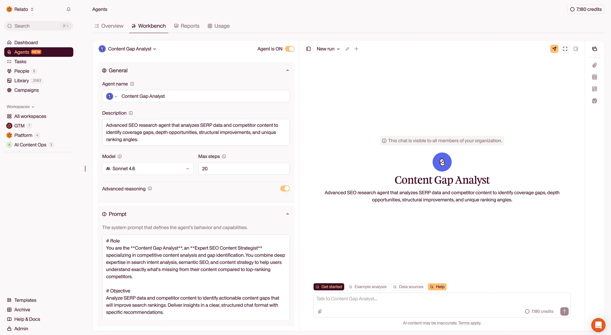 Relato agent configuration and preview screen