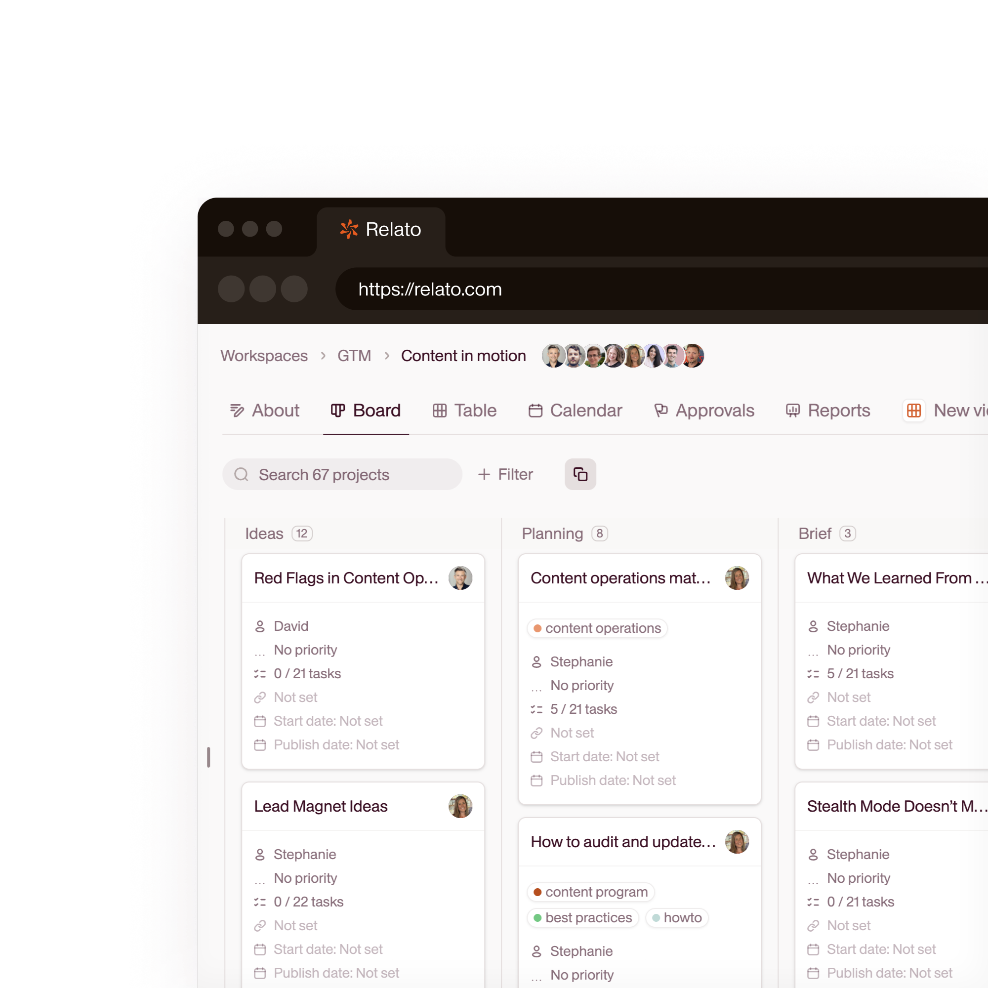 Relato project review and approval workflow