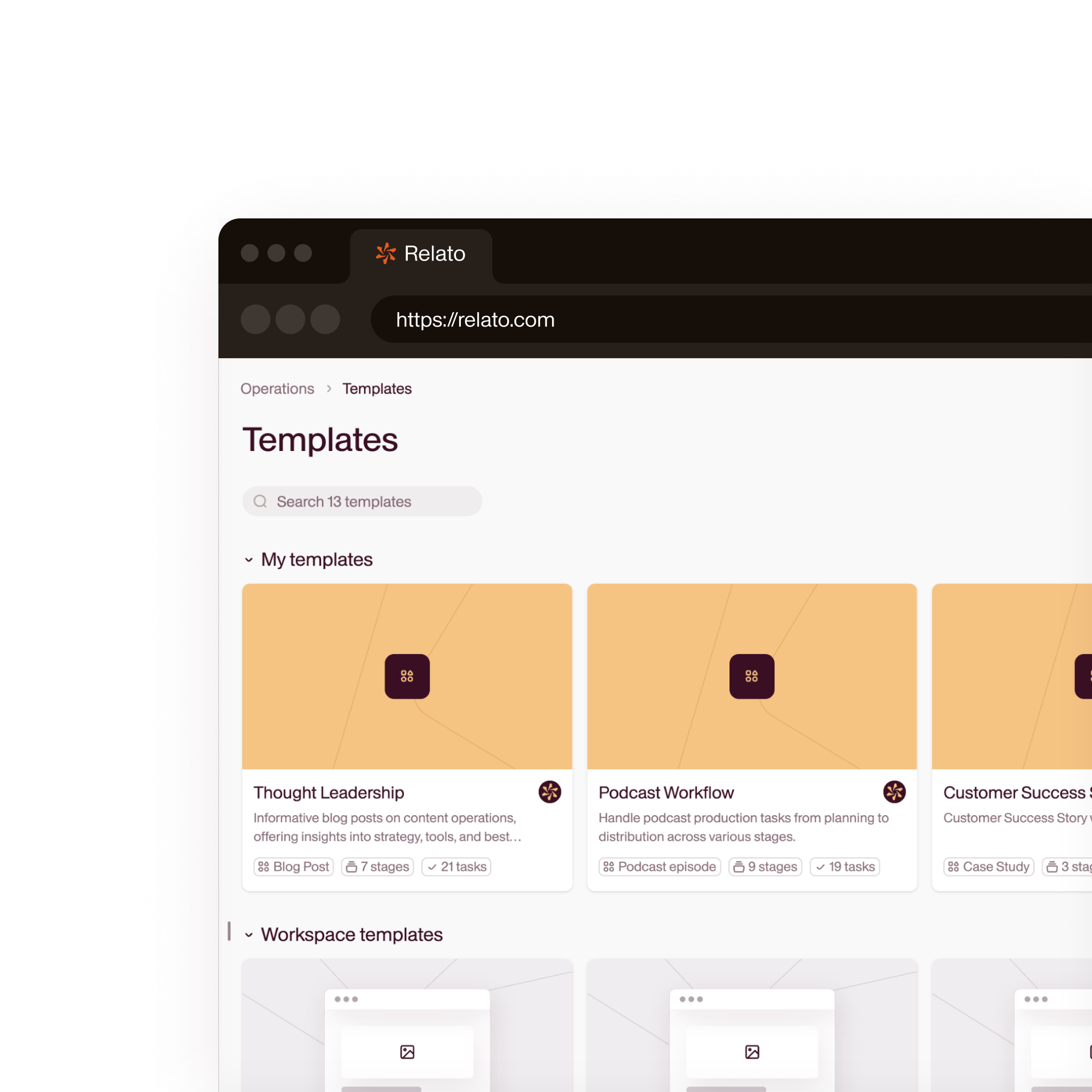Relato workspace template configuration